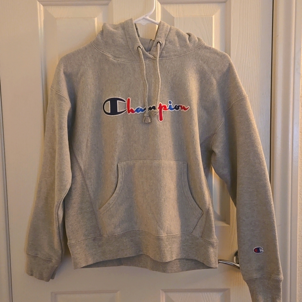 Champion Reverse Weave Hoodie. Size Medium Youth. Color's Gray, Red, Blue White